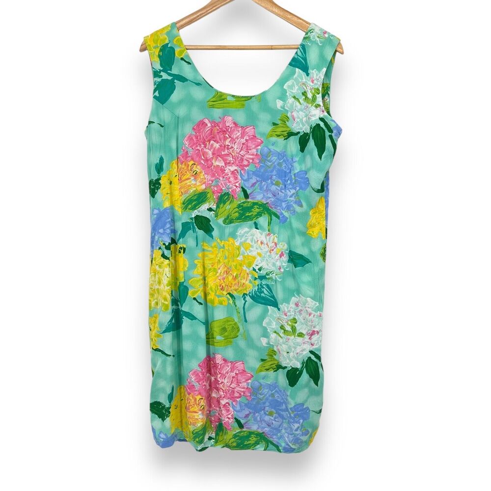 VINTAGE JAMS World Floral Turquoise Sleeveless Sheath Dress Women's 11 90s